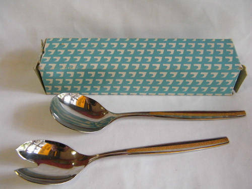 Vintage 2 piece salad serving set in box - as per photo