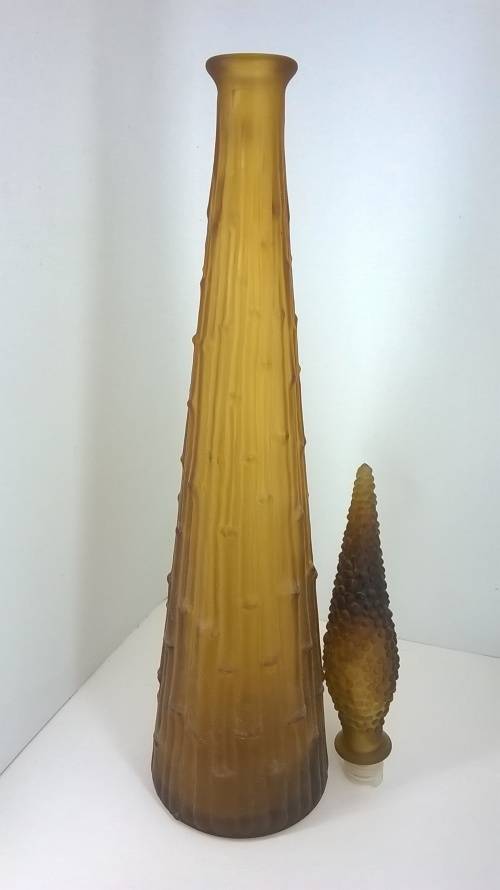 Amber Icicle Art Glass Genie Bottle Decanter