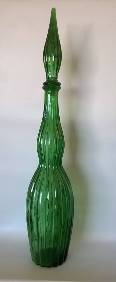 Green Grooved Art Glass Genie Bottle Decanter