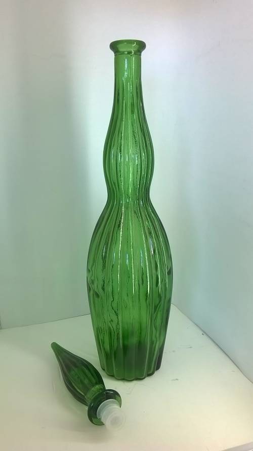 Green Grooved Art Glass Genie Bottle Decanter