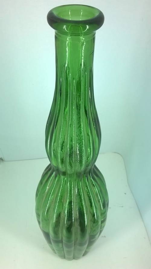 Green Grooved Art Glass Genie Bottle Decanter