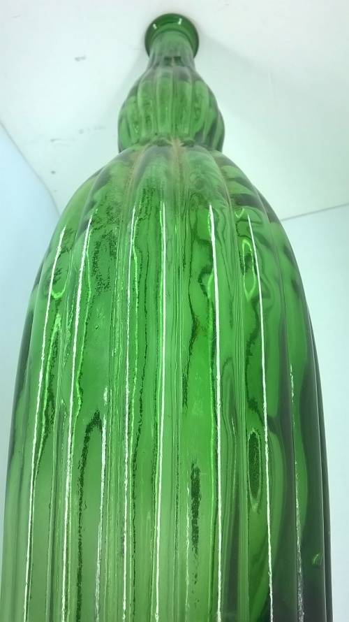 Green Grooved Art Glass Genie Bottle Decanter