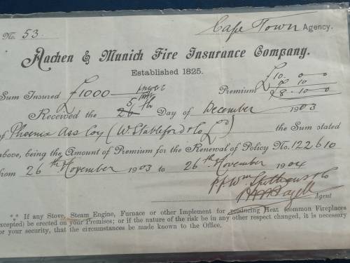 Cogh. 5 shilling Revenue on 1903 Fire Insurance Receipt