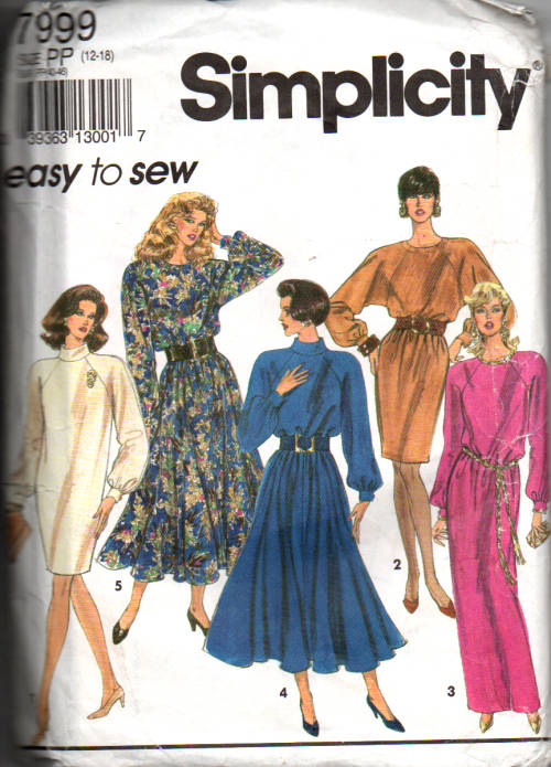 Simplicity Patterns 7999 Ladies T- shirt dresses size 12 - 18 Factory folded