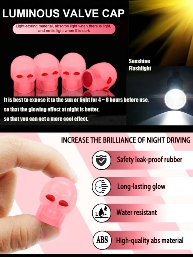 Luminous Skull Car Tire Valve Cap - Pink