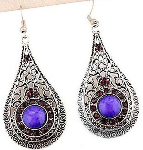 Classical Hot Purple Tibetian Silver Hook Earrings