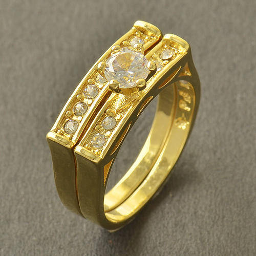 9K Yellow Gold White Saphire Ring Wedding Engagement Set,Size 7