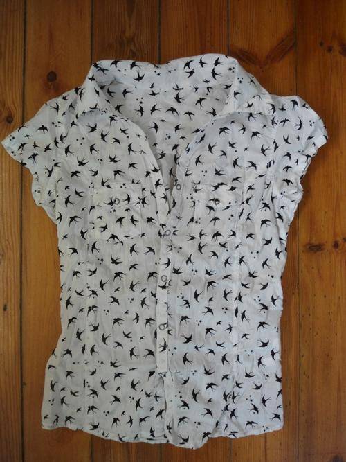 H&M swallow bird INDIE STAR white fitted SHIRT BOHO folk retro VINTAGE doll 6 8