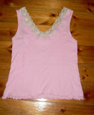 Pink frill white lace tank top