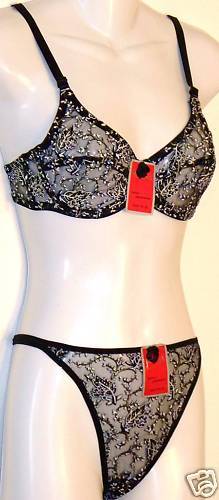Bra & Panty set- Black & silver design from the US - NEW with tags 32B/32C