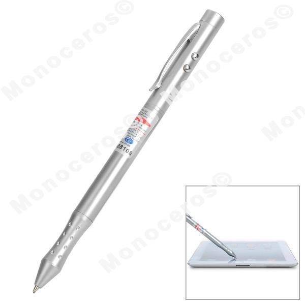 4-in-1:  5 mW Red Laser, 1xLED Flashlight - Resistive Screen Stylus - Black Ballpoint Pen