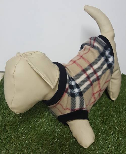 dog jersey polar fleece in beige tartan small