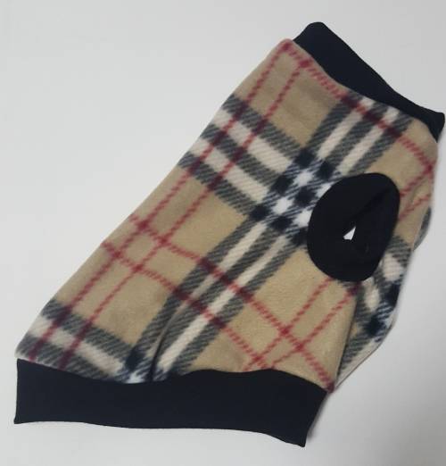 dog jersey polar fleece in beige tartan small