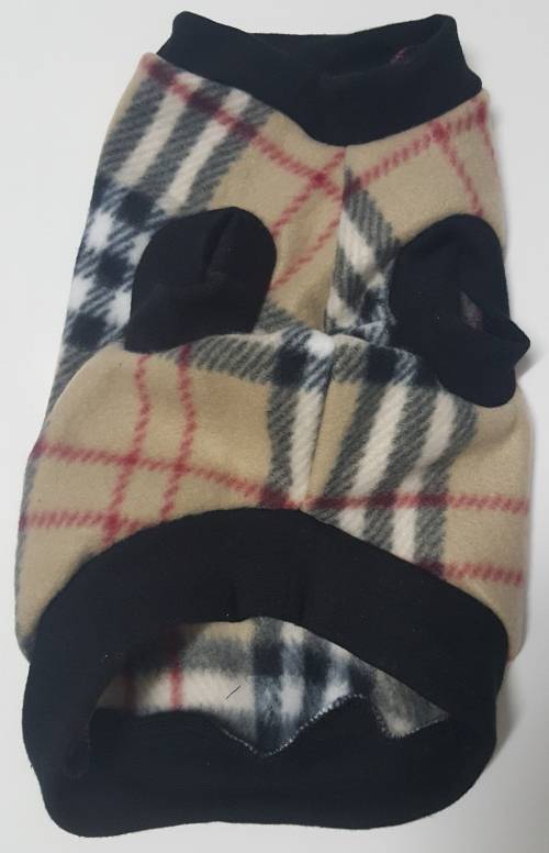 dog jersey polar fleece in beige tartan small