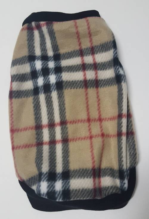 dog jersey polar fleece in beige tartan small
