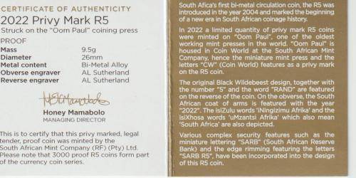 2022 South African R5 Privy Marked Coin