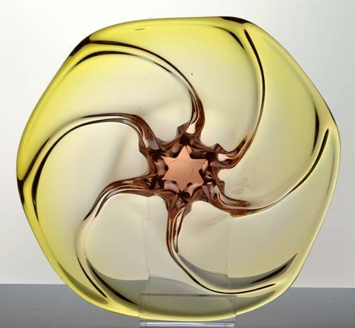 * AMBER & APRICOT CZECH ART GLASS CHRIBSKA BOWL DESIGNED BY PROF JOSEF HOSPODKA