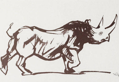 ORIGINAL SIGNED, MOUNTED & FRAMED SILKSCREEN OF A RHINO BY ZAKKIE ELOFF (1925-2004)