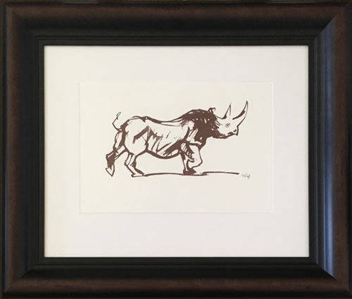 ORIGINAL SIGNED, MOUNTED & FRAMED SILKSCREEN OF A RHINO BY ZAKKIE ELOFF (1925-2004)