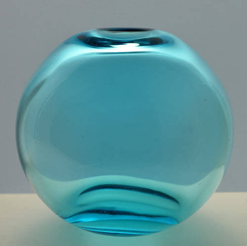* A DELICATE & VERY BEAUTIFUL AZURE-COLOURED ART GLASS BALL VASE (MOST LIKELY CZECH)