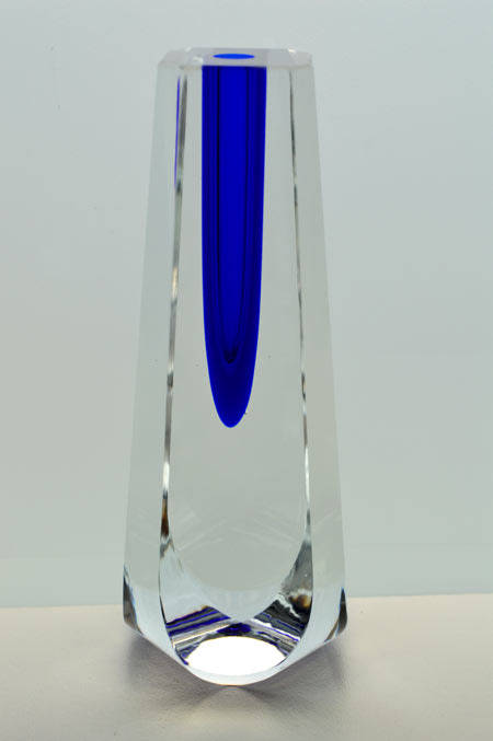 MUSEUM ITEM EXBOR BLUE & CLEAR CZECH GLASS SCULPTURAL VASE DESIGNED BY PAVEL HLAVA IN 1957/58