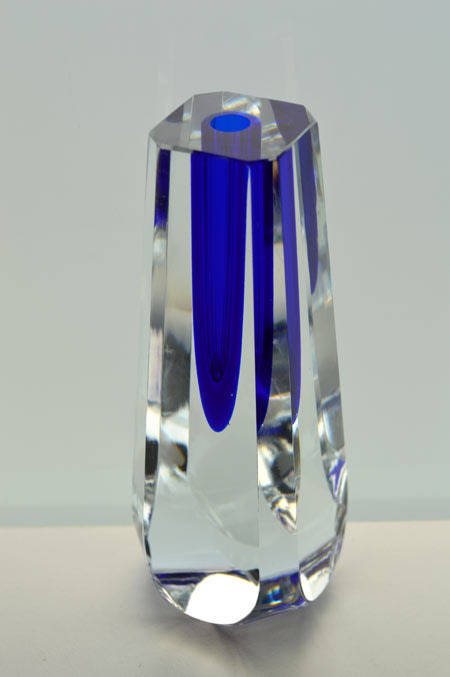 MUSEUM ITEM EXBOR BLUE & CLEAR CZECH GLASS SCULPTURAL VASE DESIGNED BY PAVEL HLAVA IN 1957/58
