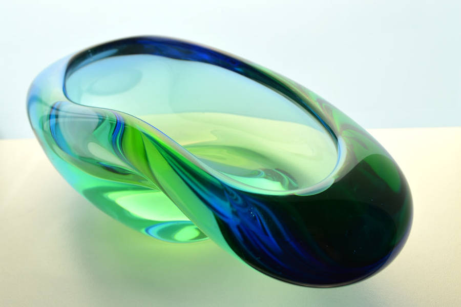ABSOLUTELY MAGNIFICENT HANDMADE, ORGANIC & HEAVY SKRDLOVICE GREEN & BLUE BOWL (DESIGNER JAN BERANEK)