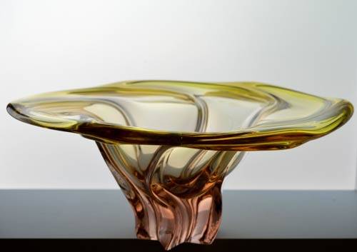 * AMBER & APRICOT CZECH ART GLASS CHRIBSKA BOWL DESIGNED BY PROF JOSEF HOSPODKA