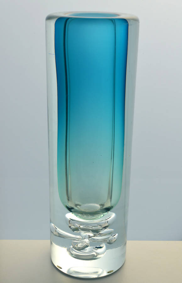 EXTRA LARGE. DAZZLING, ICE BLUE & HEAVY SKRDLOVICE VASE, DESIGNED BY JAN BERANEK (1933-) IN 1980
