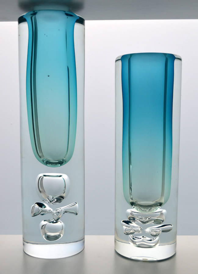 EXTRA LARGE. DAZZLING, ICE BLUE & HEAVY SKRDLOVICE VASE, DESIGNED BY JAN BERANEK (1933-) IN 1980