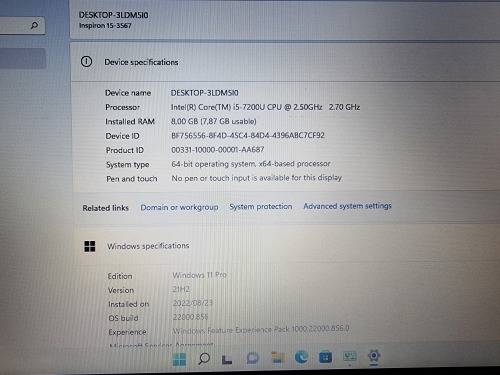 Dell Inspiron 15-3567, 7th Gen Intel i5-7200U@2.5GHz, 8GB RAM, 240GB SSD, 15` HD 1366x768 Display