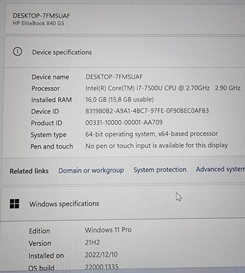 HP Elitebook 840 G5, Intel Core i7-7500, 16GB RAM, 256GB SSD