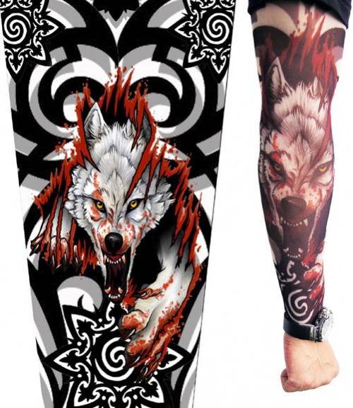 1 x Raging Wolf Tattoo sleeves - one size