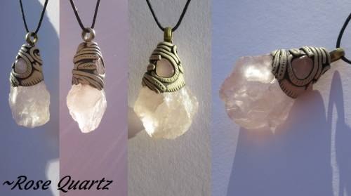 RESERVED Raw Rose Quartz Pendant - Brass ring - with slipknots on cotton wax-cord - 4.25cm/1.75"