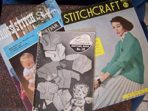 Knitting/cross stitch patterns with lovely VINTAGE Advertisements