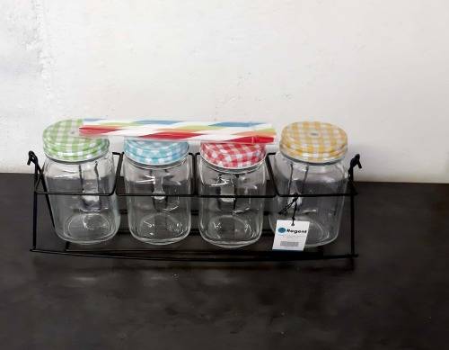 Regent Mason Jar 4pc on wire rack  ( ALL per 1 BID ):CLEARANCE SALE