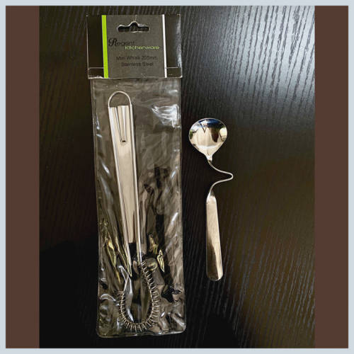 1x stainless steel mini whisk 205mm & 1x Honey Spoon