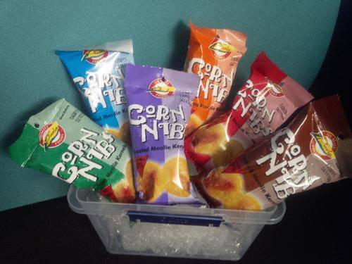 Corn Nibs ALL 6 flavours (CHOLESTEROL FREE SNACK)# plus 2.2lt Plastic tub and lid # 5 on Auction**