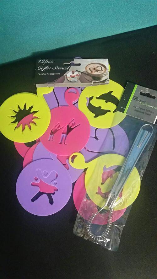 12 Pcs Coffee Stencil Set with a Mini Stainless Steel Whisk 205mm # 4 on Auction