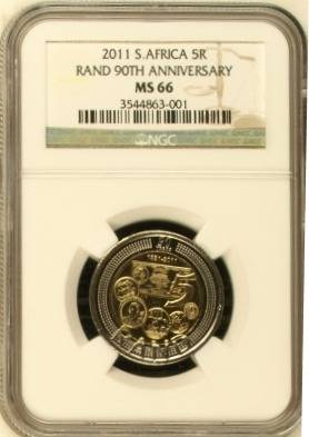 16x Mandela - 2011 SARB 90th Anniversary R5 NGC MS66 - Bid per coin!