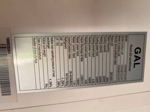 GAL 12000BTU Wall Split Aircon