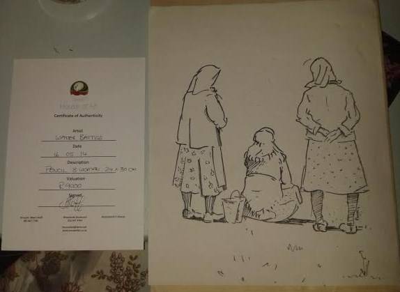 Original Walter Batiss drawing pencil....3 woman 24 x 30 cm....unframed