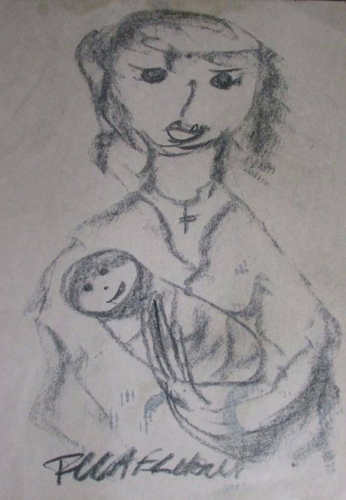 Oiginal F. Claerhout....Mother with crucifix and child....297 x 210 mm on paper