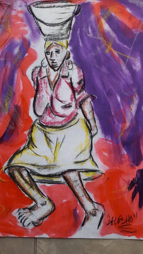 Original Selesho- BIG multimedia Painting -X LARGE- 600MMX 420MM-VALUED AT R7000