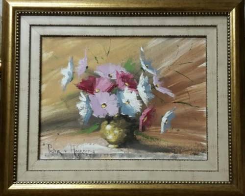 Original Pieter van Heerden  oil Cosmos flowers (300mm x 400mm) in Stunning frame