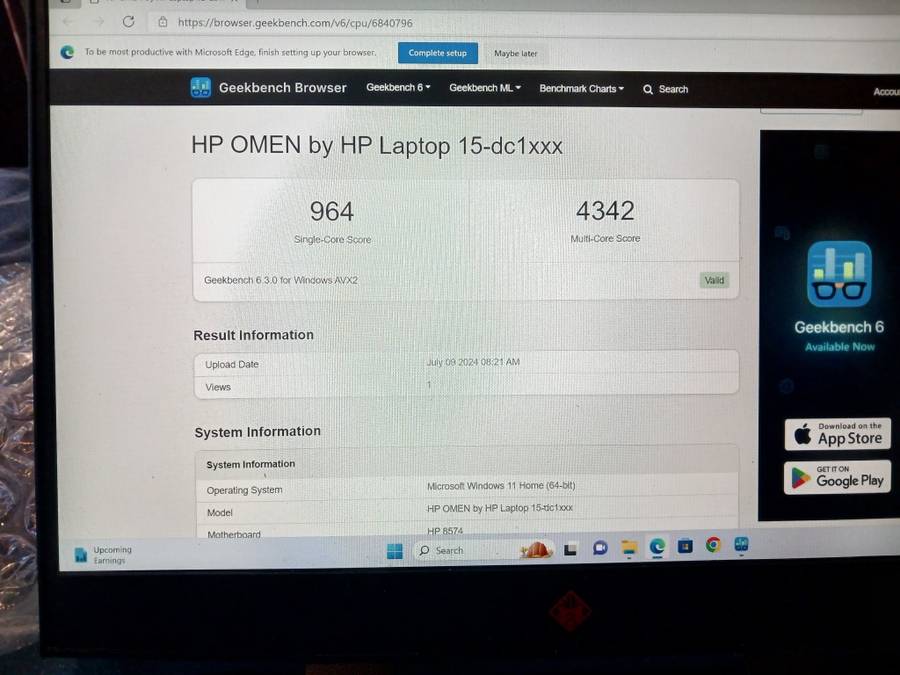 HP Omen 15  Intel core i7-9750h cpu@2.60  Geforce nvidia RTX 2070 8gig 32 gig ram gaming laptop