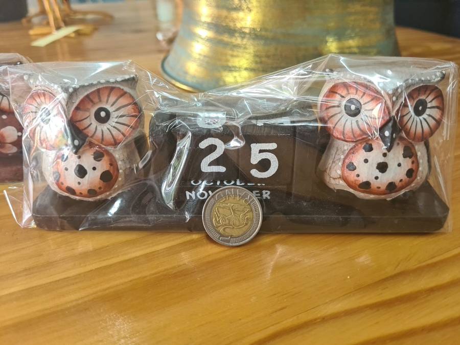 Imported wooden owl calendar