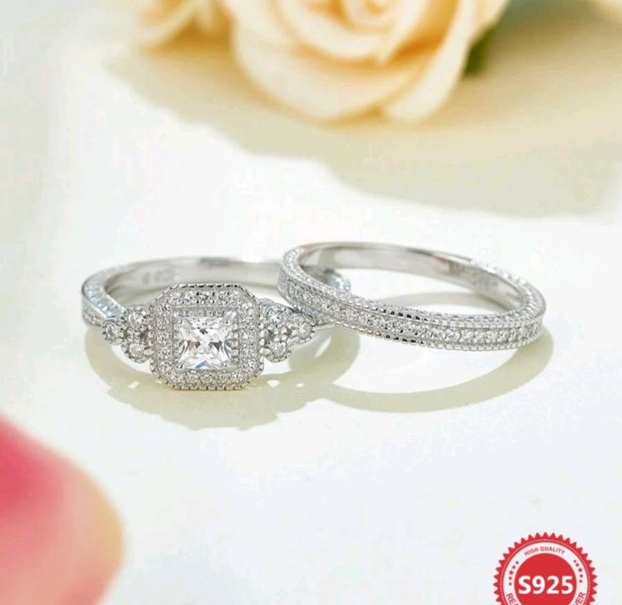 S925 Silver wedding ring set