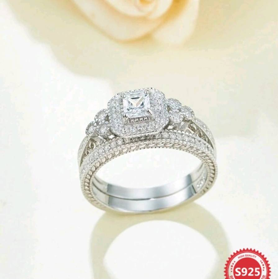 S925 Silver wedding ring set