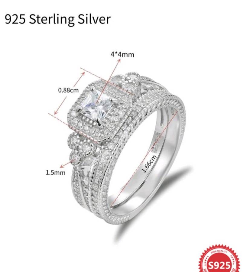 S925 Silver wedding ring set